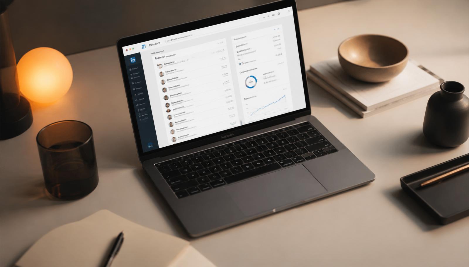Bookify LinkedIn outbound dashboard on a laptop